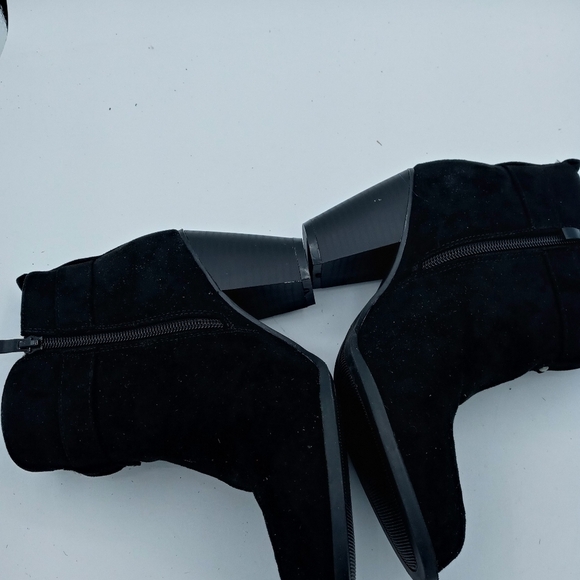 Torrid Black Wood Block Heel Bootie with Buckle studs and strap accents zip up - Picture 11 of 11